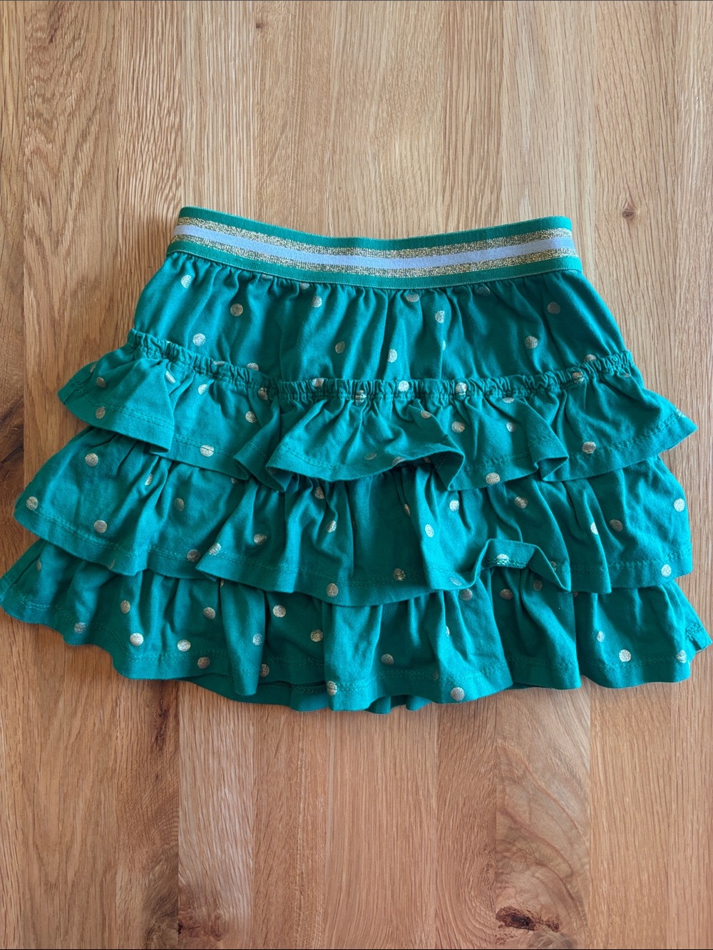 Mini Boden Teal Ruffle Skirt with Gold Dot Sparkle